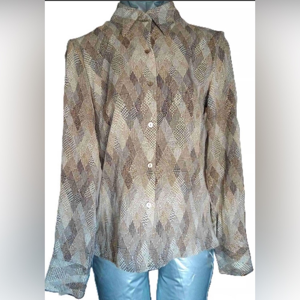 Vintage Talbots Silk Geometric Button-Up Top